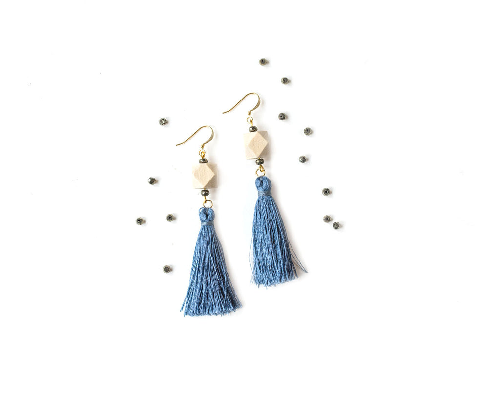 Pyrite Tassel Earrings with Nickel-Free Surgical Steel Gold - Tittup Unique Aromatherapy & Jewellery