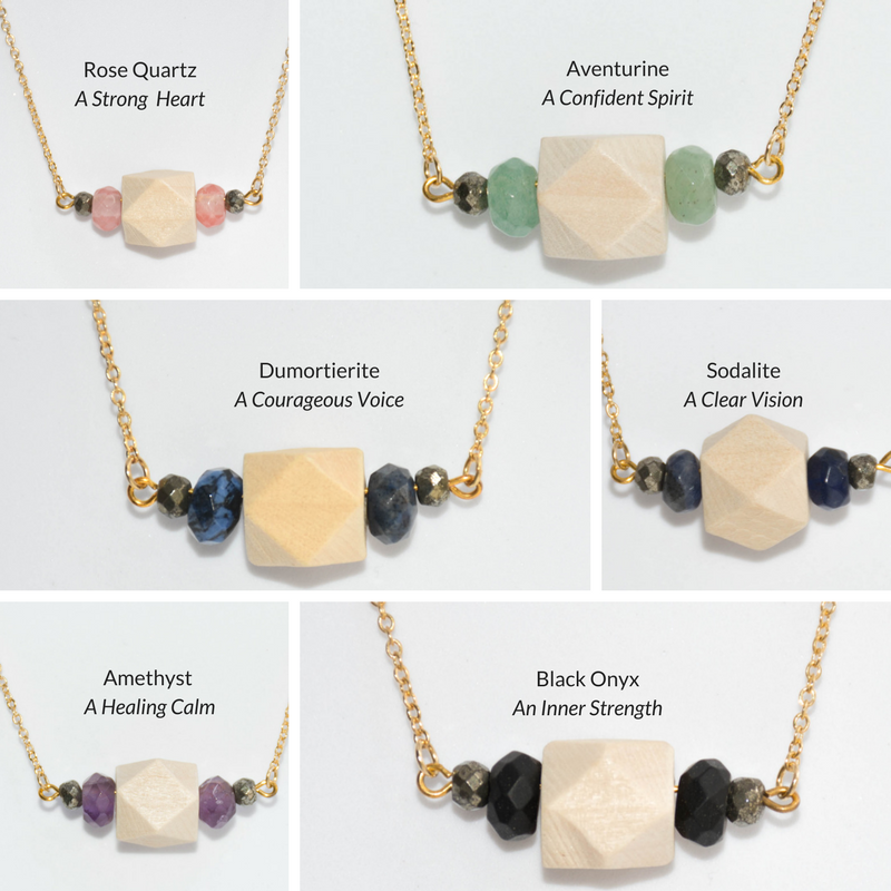 Wood, Gemstone & Pyrite Bar on Gold Chain - Tittup Unique Aromatherapy & Jewellery