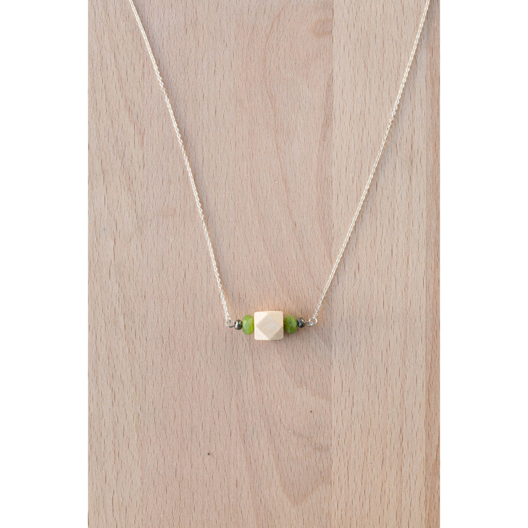 Wood, Gemstone & Pyrite Bar on Silver Chain - Tittup Unique Aromatherapy & Jewellery